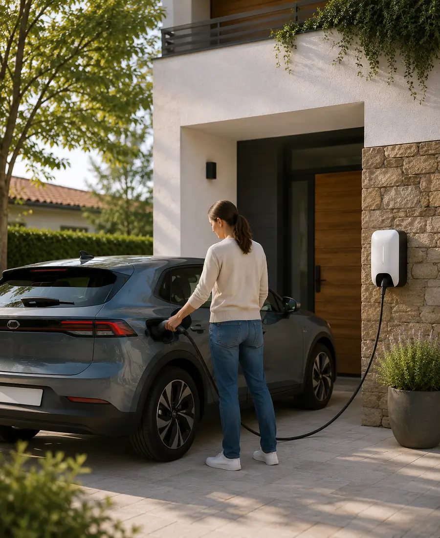 Coche eléctrico cargando en una vivienda unifamiliar